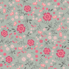 Allover floral printed seamless surface pattern. Tileable foliage repeat textured background. Aesthetic wildflowers and leaves
