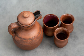 Ceramics, a ceramic product made with their own hands on a potter's wheel, a mug.