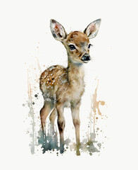 Cute baby Deer in watercolor style created with Generative AI technology