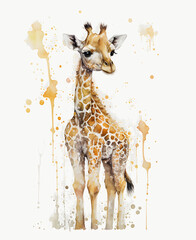Cute baby Giraffe in watercolor style created with Generative AI technology