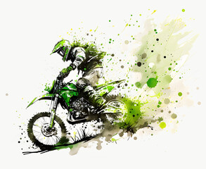 Fototapeta na wymiar Colorful motocross rider in action in watercolor style created with Generative AI technology