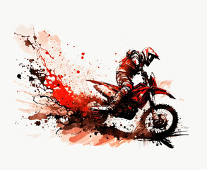 Colorful motocross rider in action in watercolor style created with Generative AI technology
