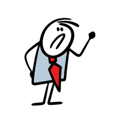Cartoon rude man in an office suit shakes his fist at colleagues.