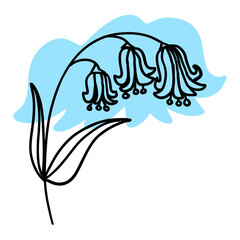 Fototapeta premium Flower in outline doodle flat style with colorful blue brush. Simple floral element plant decorative design. Hand drawn line art. Creative sketch. Vector illustration isolated on white background.