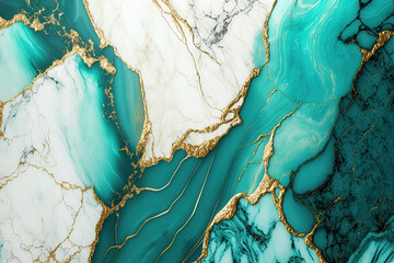 Turquoise, white and gold marble background. Luxury marble stone texture. Invitation backdrop. Ai generated