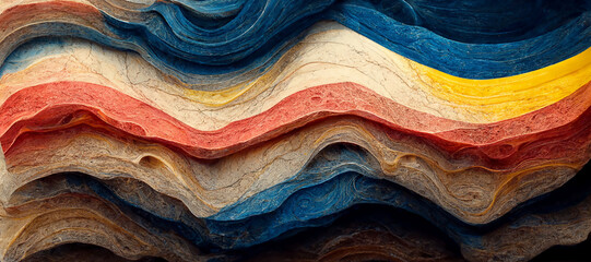 Abstract sandstone wallpaper design, vibrant blue red and yellow colors