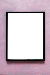 black rectangular picture frame mock-up with copy space for yout text or image on top of light pink background