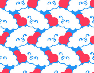Clouds couple love pattern seamless. Cloud is in love background. Ornament of kids fabric