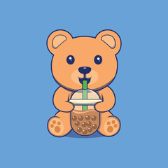 cute teddybear dringking boba characters 