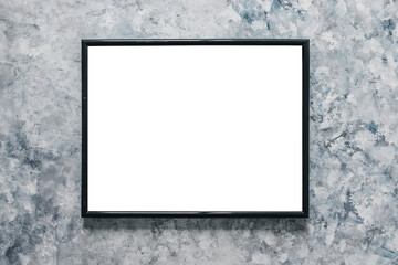 black rectangular picture frame mock-up with copy space for yout text or image on top of grey blue background