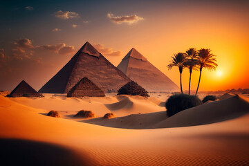 Egyptian pyramids in Giza a wonder of the world, generative ai