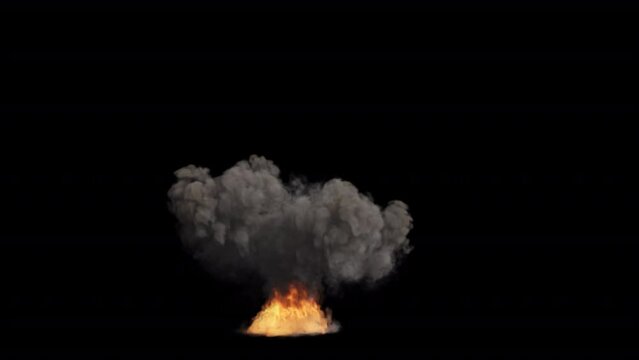 Isolated ground fire smoke explosion rising to air with Alpha channel.