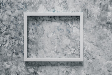 white rectangular picture frame mock-up with copy space for yout text or image on top of grey blue background