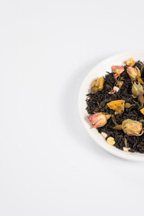 Black tea on white plate