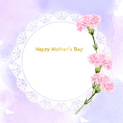 母の日にぴったりなレースとカーネーションをあしらったエレガントなフレーム背景イラスト