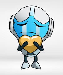 Crying Cute Robot Holding A Heart Vector