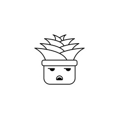 annoyed bored, dejected plant face expression outline illustration - vector