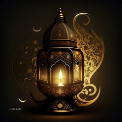 Lantern Design Concept of Islamic Arabic Style, Ramadan Kareem and Eid Mubarak Background, Generative Ai