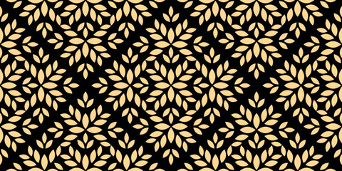 Flower geometric pattern. Seamless vector background. Gold and black ornament. Ornament for fabric, wallpaper, packaging. Decorative print