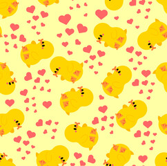 Cute love ducklings pattern seamless. darling couple of little birds background. Ornament of kids fabric