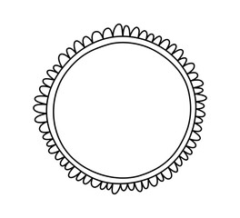 Doodle circle scalloped frame. Hand drawn scalloped edge ellipse shape. Simple round label form. Flower silhouette lace frame. Vector illustration isolated on white background.