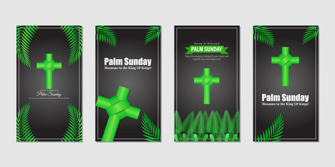 Vector illustration of Happy Palm Sunday social media story feed set mockup template