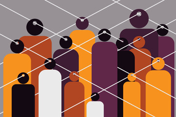 Geometric illustration of a group of human figures connected together