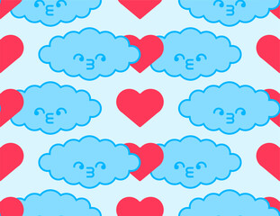 Clouds couple love pattern seamless. Cloud is in love background. Ornament of kids fabric