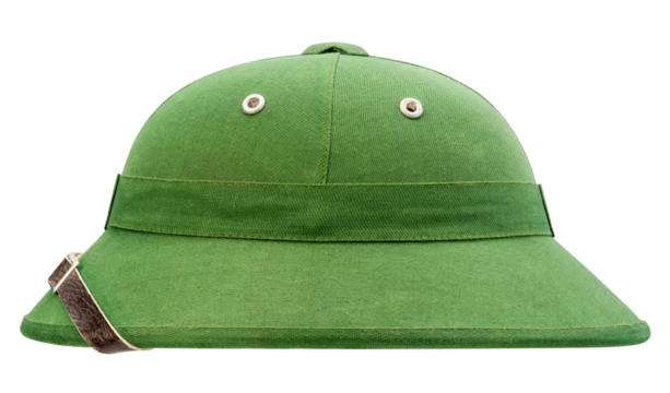 Classic Green Military helmet on white background  PNG File.