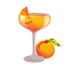 Margarita with peach.Fresh summer cocktail with a slice of peach.Vector illustration.