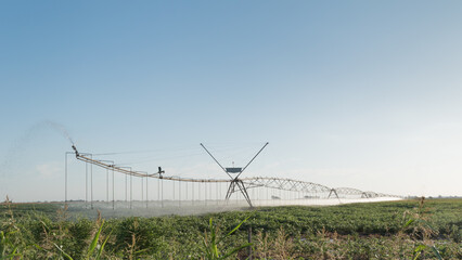 irrigation system for large agricultural fields installed in a soybean plantation