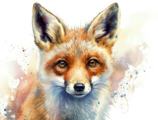 Fototapeta premium A sly fox eyes sparkling and ears pricked. Cute creature. AI generation.