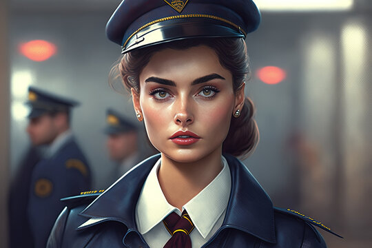 beautiful sexy girl in police officer costume. Cartoon style. Generative AI