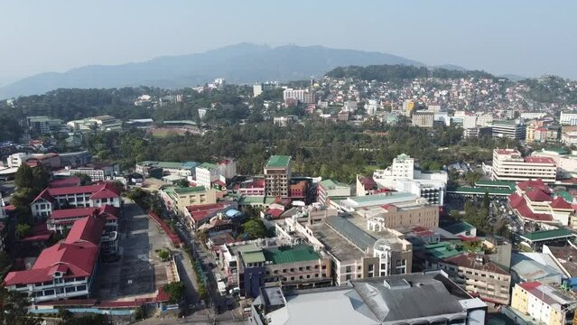 Drone shot of high-rise buildings in Baguio City, Philippines