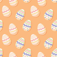 Vector seamless pattern with easter decorated cartoon eggs.