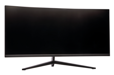 Ultrawide lcd monitor screen isolated on white background, Front view of television or computer screen on white PNG file.