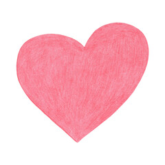 Fototapeta premium Red Heart Drawn by Colored Pencil. The Sign of World Heart Day. Symbol of Valentines Day. Heart Shape Isolated on White Background.
