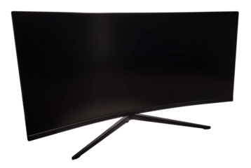 Ultrawide lcd monitor screen isolated on white background, Front view of television or computer screen on white PNG file.