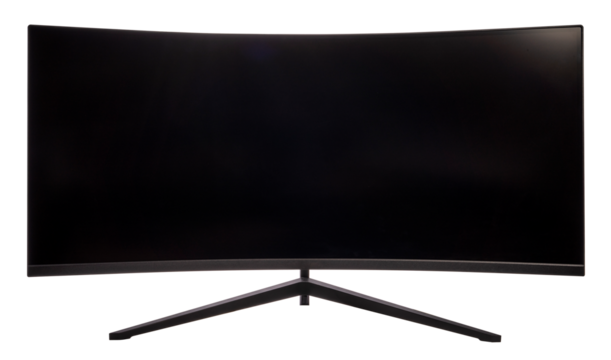 Ultrawide lcd monitor screen isolated on white background, Front view of television or computer screen on white PNG file.