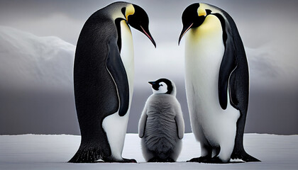 Obraz premium Emperor Penguins with chick