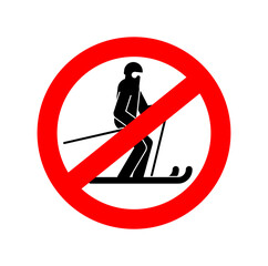 Stop Snowboarder, Skier. Red road Forbidding sign. Ban snowboarding, Skiing
