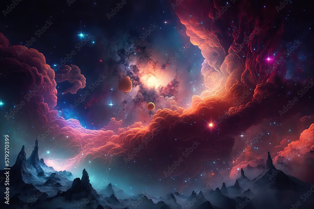 Poster nebula gas cloud in deep outer space. futuristic cosmos design. generative ai