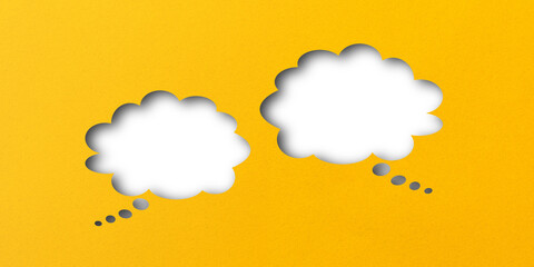 yellow paper cut out punched shape speech bubble transparent background