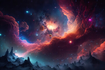 Nebula gas cloud in deep outer space. Futuristic cosmos design. Generative Ai