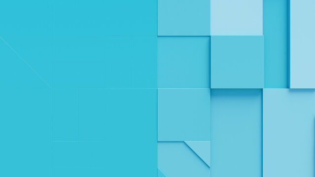 Abstract wallpaper made of interlocking Purple and Turquoise Blocks. Futuristic 3D Render with copy-space. 