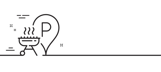 Grill place line icon. Barbecue cooker for cooking food sign. Hot meat brazier symbol. Minimal line illustration background. Grill place line icon pattern banner. White web template concept. Vector