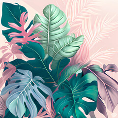 Background of monstera leaves. Generative AI.