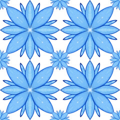 Obraz premium Majolica pattern. Sicilian hand drawn blue ornament. Traditional blue and white ceramic tiles. Portuguese traditional azulejo pattern. Moroccan style..