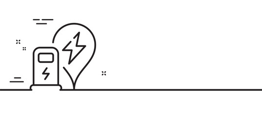 Charging station line icon. Car charge location sign. Electric power symbol. Minimal line illustration background. Charging station line icon pattern banner. White web template concept. Vector