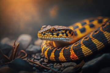 ﻿A macro photograph of a snake with exceptional details was captured AI generation.
